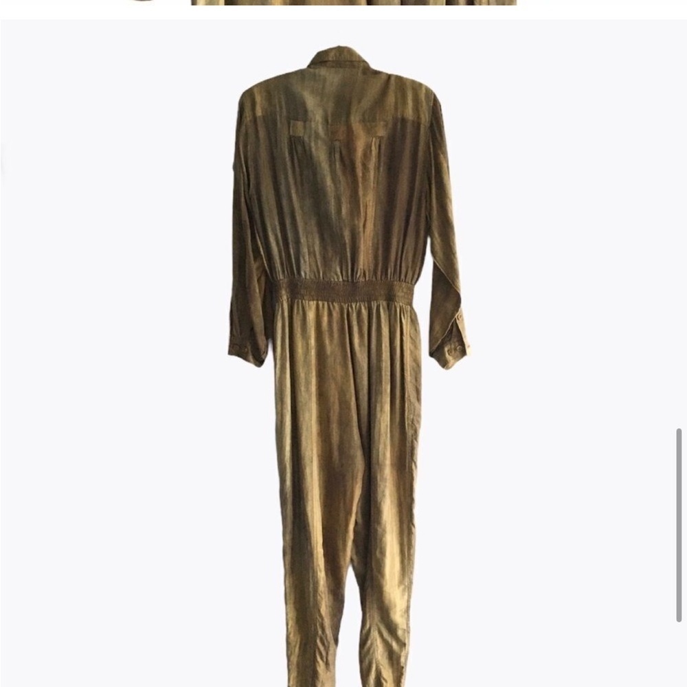 Vintage Bianca 100% Silk Jumpsuit Utility Military Olive Green Oversized Small - Picture 9 of 11